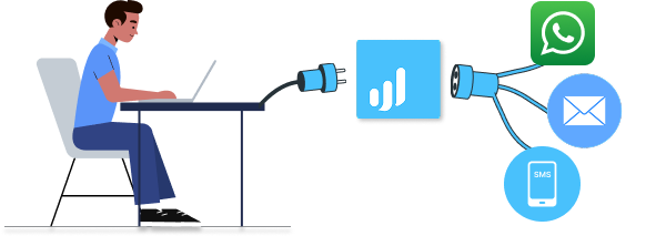 Imagem demonstrativa de celular em um chat e computador acessando login do flow.
